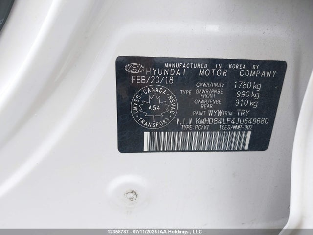 KMHD84LF4JU649680 Hyundai mpi nu
