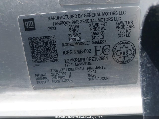 1GYKPMRL0RZ102684 Cadillac x0e + ec6