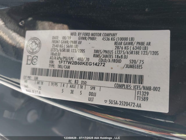 Ford 2019 2019 1FT7W2B60KEG14272 Image 9