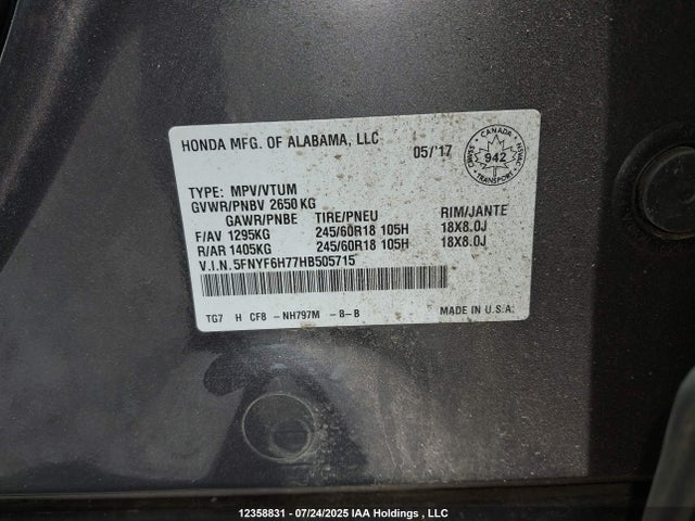 Honda j35y6 2017 5FNYF6H77HB505715 Image 18