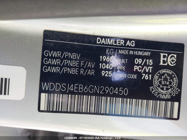 WDDSJ4EB6GN290450 Mercedes-Benz 2016