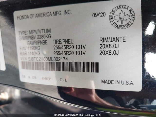 Acura k20c4 2021 5J8TC2H60ML802174 Image 19