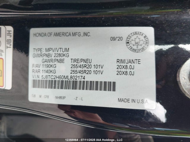 Acura k20c4 2021 5J8TC2H60ML802174 Image 9
