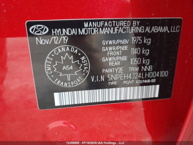 5NPEH4J24LH004100 Hyundai t-gdi gamma ii