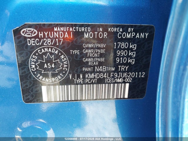 KMHD84LF9JU620112 Hyundai mpi nu