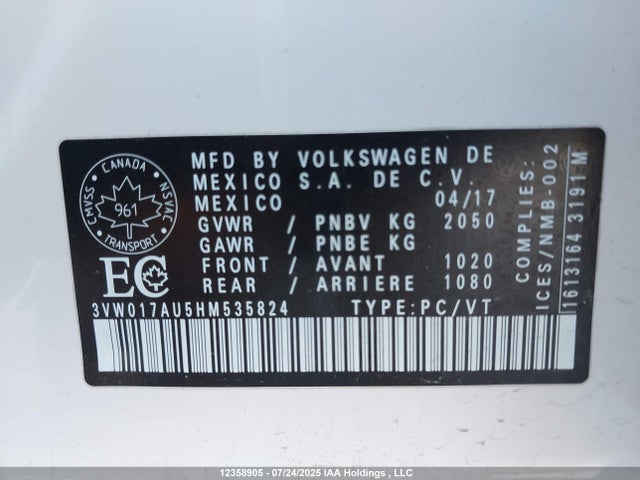 Volkswagen 1.8 tsi 2017 3VW017AU5HM535824 Image 9