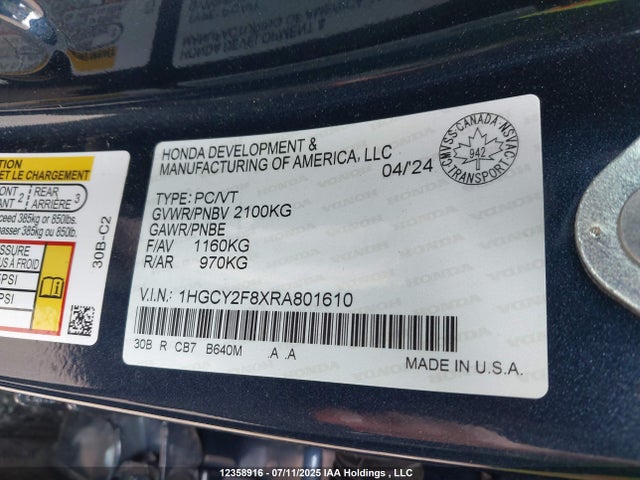 1HGCY2F8XRA801610 Honda lfc5