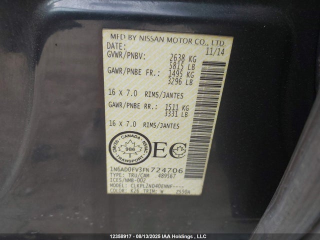 Nissan Frontier 2015 1N6AD0FV3FN724706 Image 9