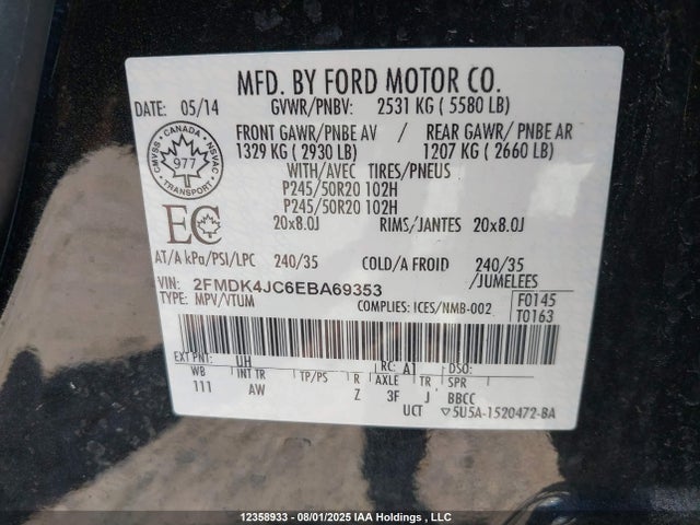 Ford 2014 2014 2FMDK4JC6EBA69353 Image 9