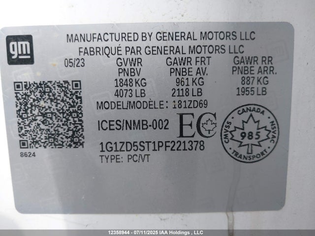 1G1ZD5ST1PF221378 Chevrolet lfv