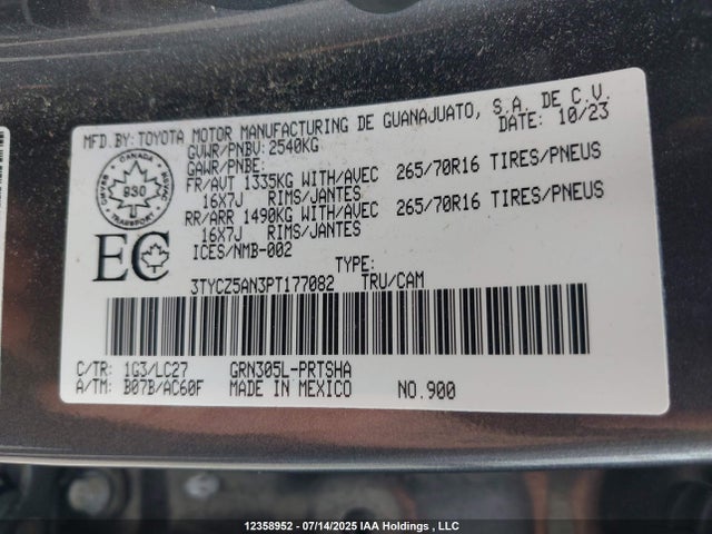 3TYCZ5AN3PT177082 Toyota 2gr-fks