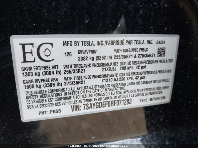 7SAYGDEF0RF071283 Tesla 2024