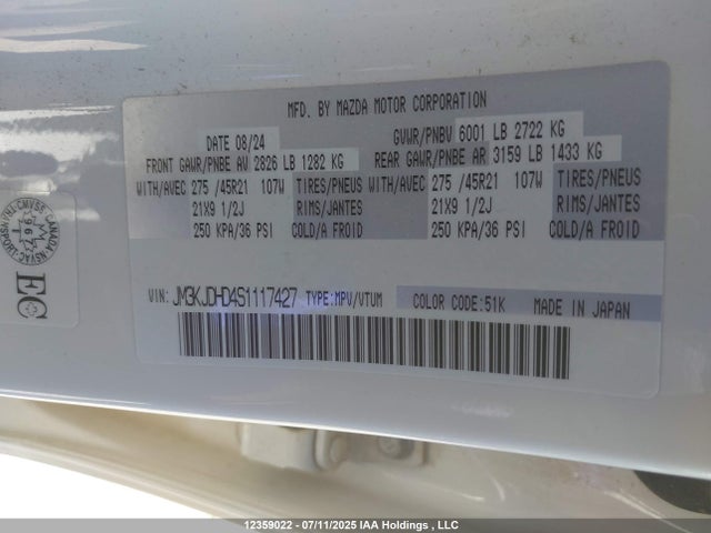 JM3KJDHD4S1117427 Mazda h3 standard power