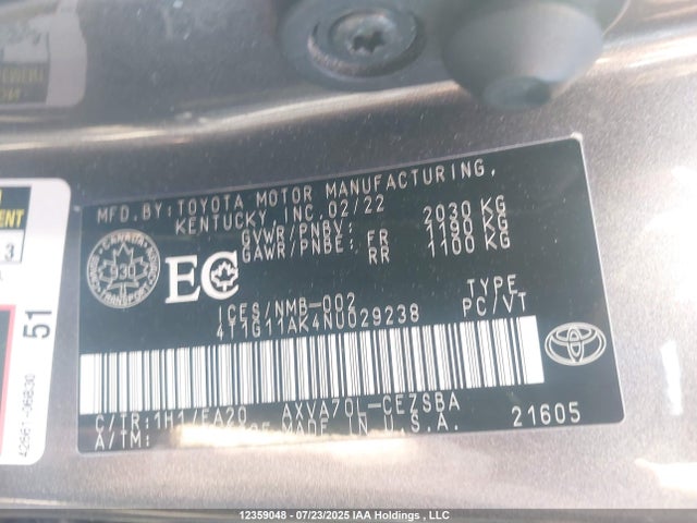 4T1G11AK4NU029238 Toyota a25a-fks