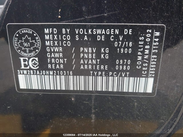 3VW2B7AJ0HM210316 Volkswagen 1.4 tsi