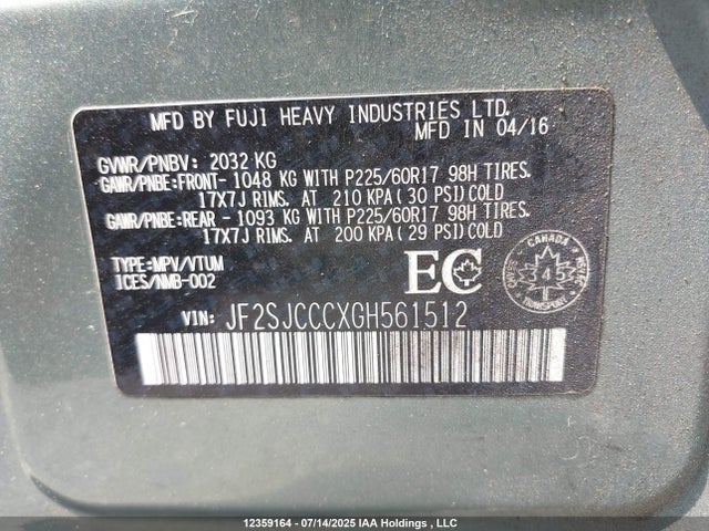 JF2SJCCCXGH561512 Subaru naturally aspirated c0