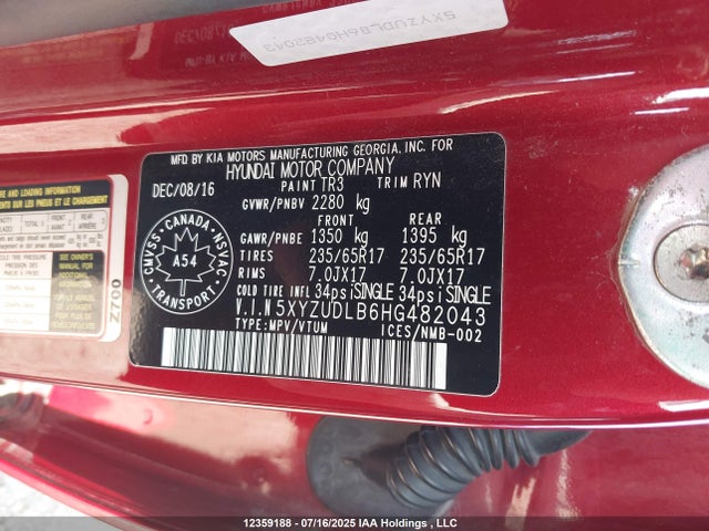 5XYZUDLB6HG482043 Hyundai gdi theta ii