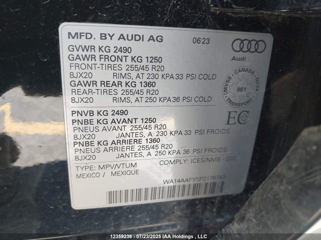 WA14AAFYXP2176743 Audi 45 tfsi