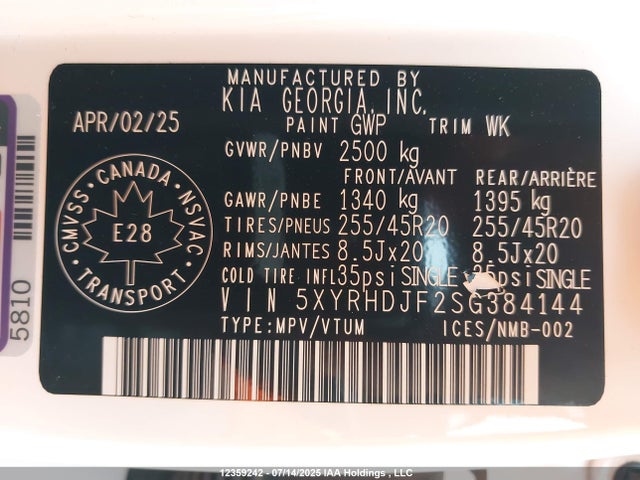 5XYRHDJF2SG384144 KIA t-gdi theta-iii