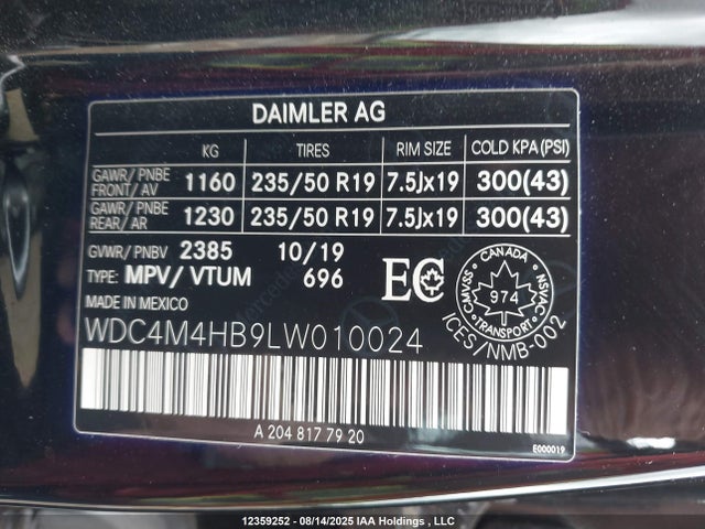WDC4M4HB9LW010024 Mercedes-Benz m260