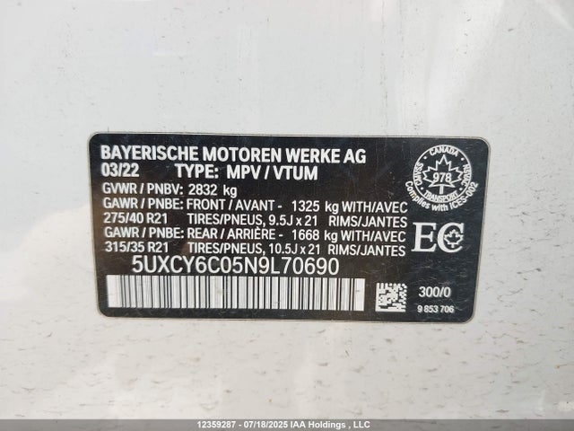 5UXCY6C05N9L70690 BMW X6