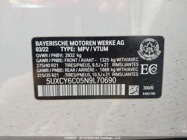 5UXCY6C05N9L70690 BMW X6