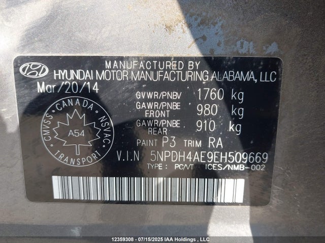 Hyundai dohc mpi nu 2014 5NPDH4AE9EH509669 Image 18