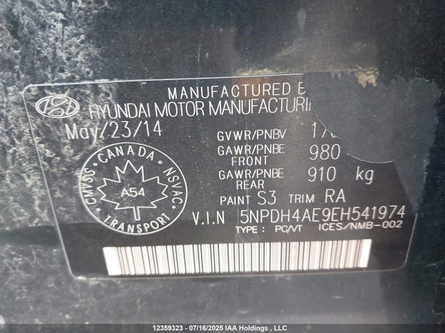 5NPDH4AE9EH541974 Hyundai dohc mpi nu