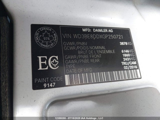 Mercedes-Benz Sprinter 2016 WD3BE8DDXGP250721 Image 9