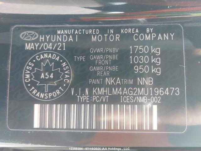 KMHLM4AG2MU196473 Hyundai mpi nu pe