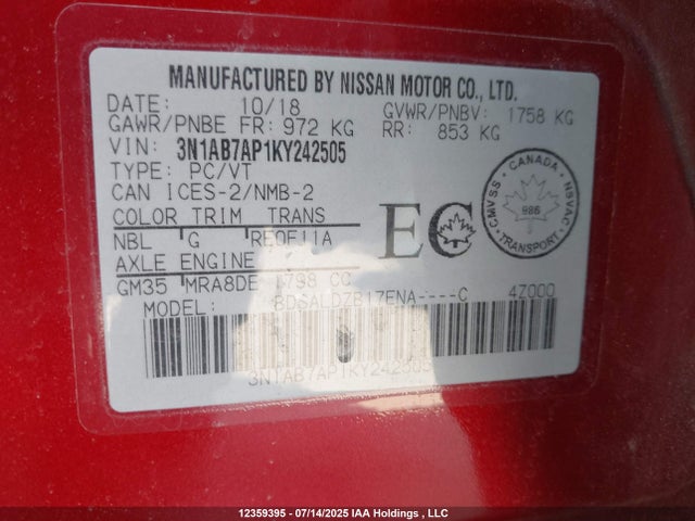 Nissan 2019 2019 3N1AB7AP1KY242505 Image 9