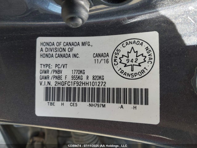 Honda l15b7 2017 2HGFC1F92HH101272 Image 9