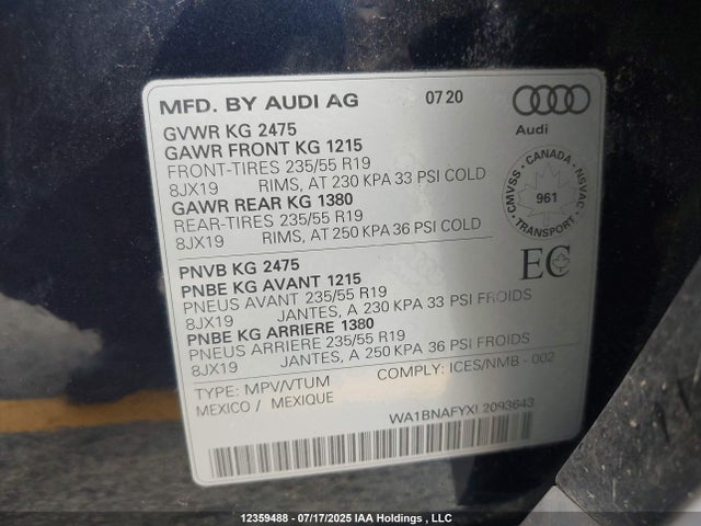 WA1BNAFYXL2093643 Audi Q5