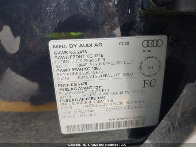 WA1BNAFYXL2093643 Audi Q5