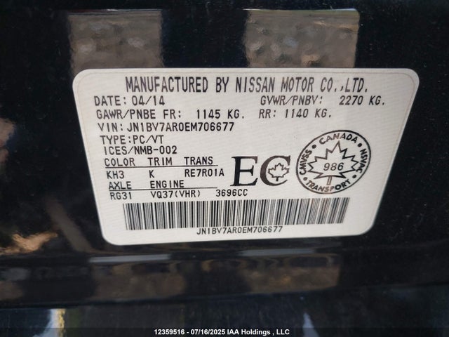 Продаж на аукціоні авто 2014 Infiniti Q50 Premium/sport, vin: JN1BV7AR0EM706677, номер лоту: 12359516
