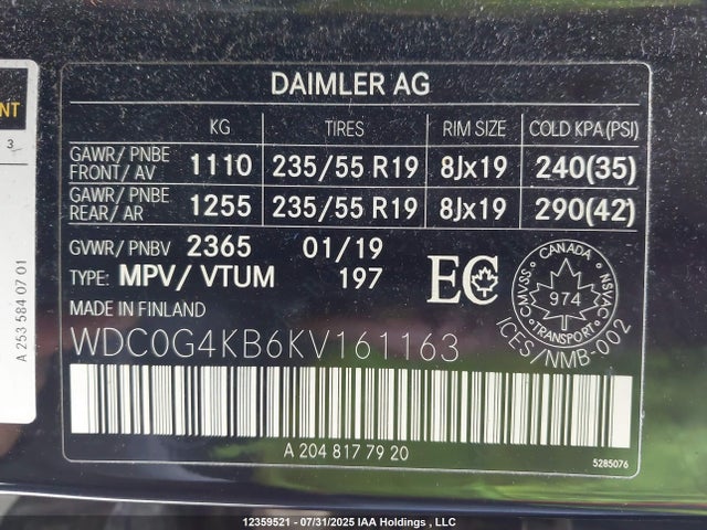 WDC0G4KB6KV161163 Mercedes-Benz m274