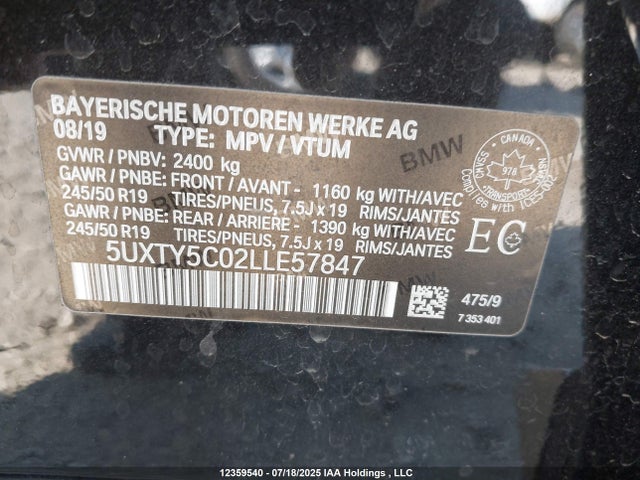 5UXTY5C02LLE57847 BMW X3