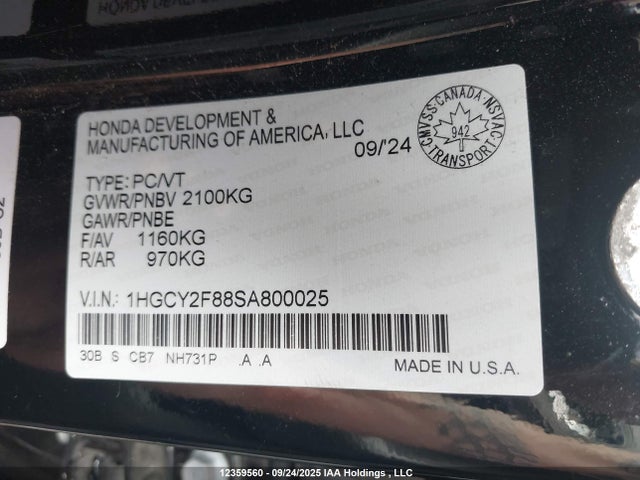Honda lfc5 2025 1HGCY2F88SA800025 Image 10