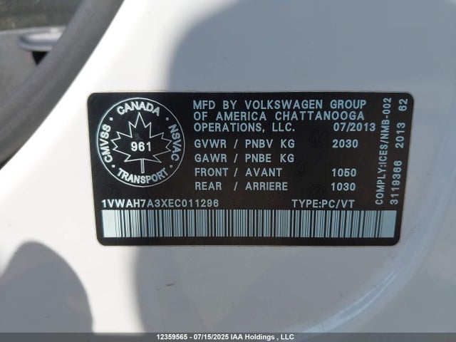 1VWAH7A3XEC011296 Volkswagen 2014