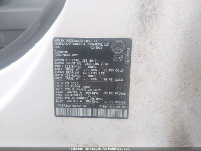 1V2BR2CA7NC521848 Volkswagen fsi
