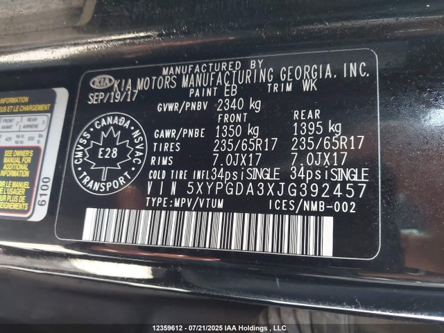 5XYPGDA3XJG392457 KIA gdi theta-ii