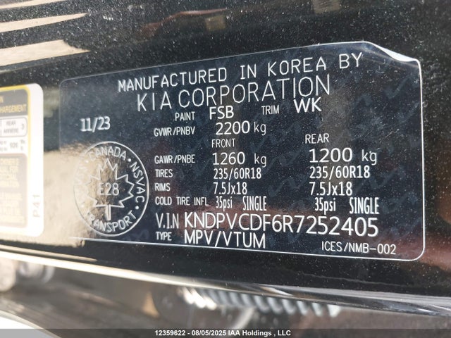 KNDPVCDF6R7252405 KIA gdi theta iii