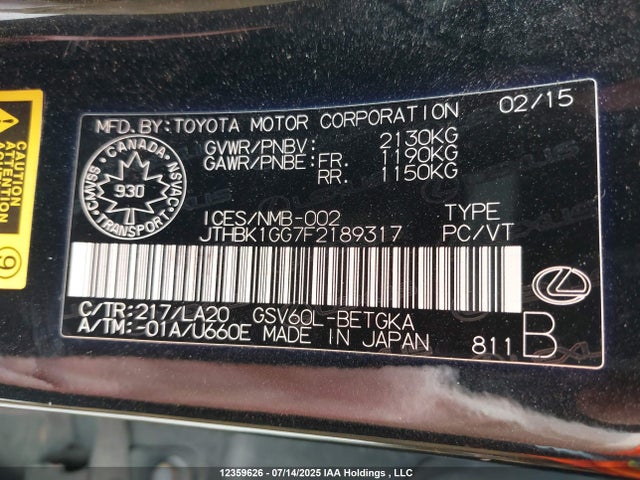JTHBK1GG7F2189317 Lexus 2gr-fe