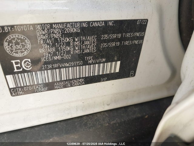 2T3R1RFV4NW291150 Toyota a25a-fks