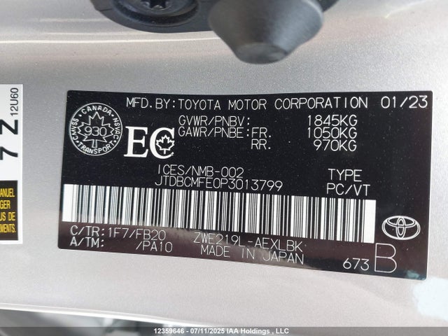 Toyota 2zr-fxe, 1vm 2023 JTDBCMFE0P3013799 Image 9