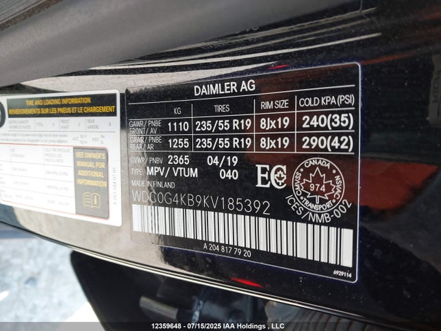 WDC0G4KB9KV185392 Mercedes-Benz m274
