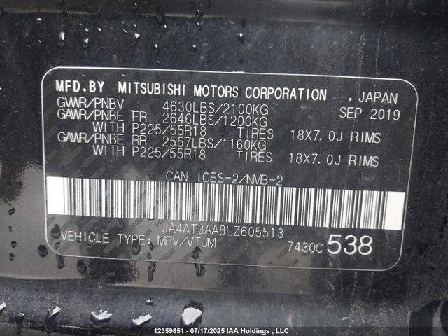 Продажа на аукционе авто 2020 Mitsubishi Eclipse, vin: JA4AT3AA8LZ605513, номер лота: 12359651