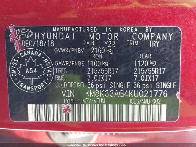 KM8K33AG4KU021776 Hyundai hmc battery + traction motor
