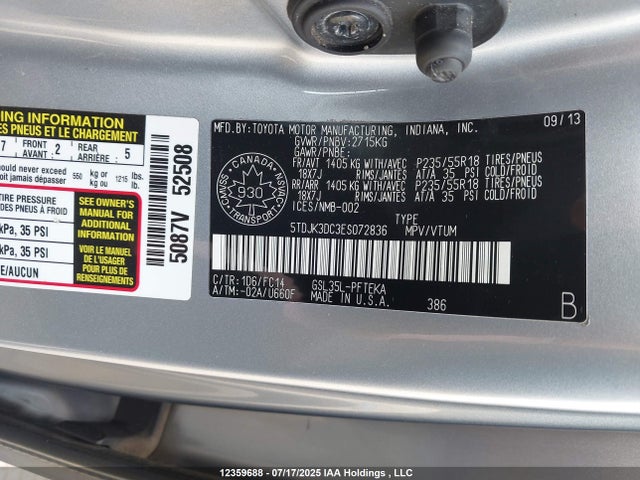 Toyota 2gr-fks 2014 5TDJK3DC3ES072836 Image 18