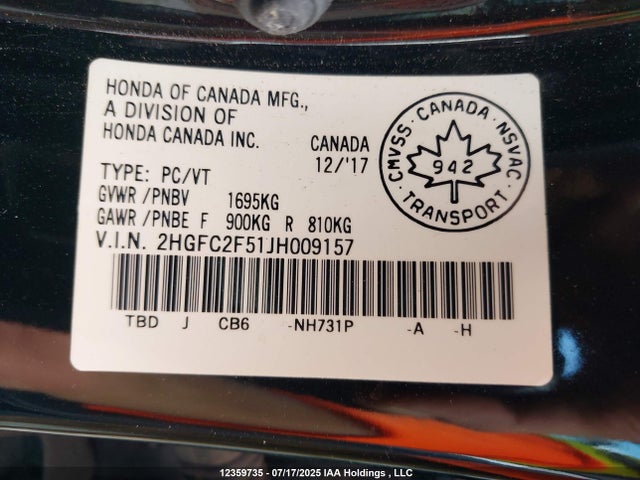 Honda k20c2 2018 2HGFC2F51JH009157 Image 9